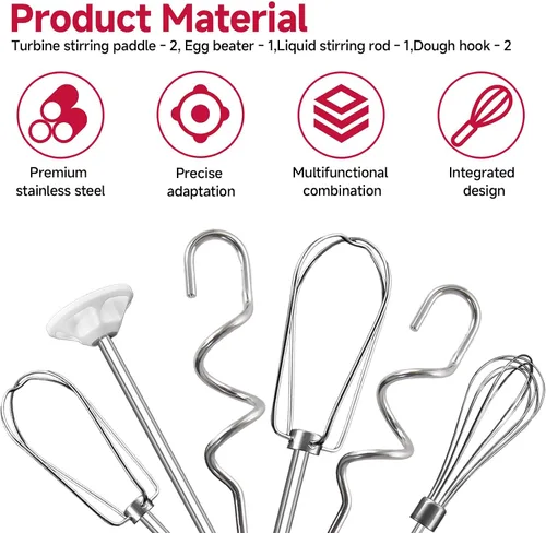 Miniatura 2 de Batidor de mano para batidora de mano Kitchenaid KHM3 KHM5 KHM7 KHM9, incluye batidor, varilla de mezcla y gancho para masa, accesorios de batidora