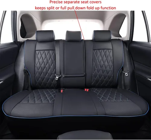 Miniatura 5 de EKR - Juego completo de fundas de asiento de cuero para automóvil de ajuste personalizado (color negro con ribete azul)