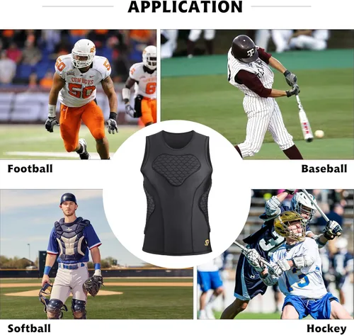 Miniatura 5 de Men's Football Padded Compression Shirt Baseball Chest Protector Rib Protector Vest Heart Guard Sternum Undershirt for Rugby Soccer Hockey Paintball