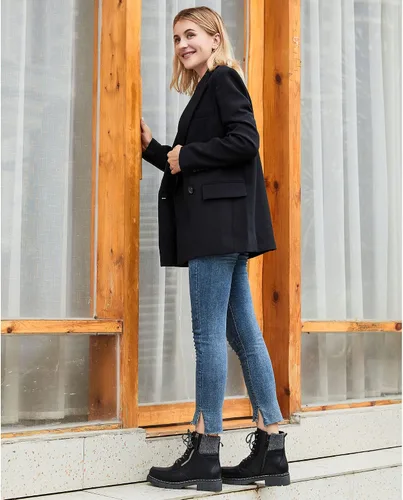 Miniatura 3 de starmerx Botas de combate con cordones para mujer botines de tacón bajo cómodos botines con cremallera lateral