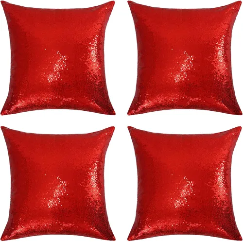 SquarePie Juego de 4 fundas de almohada de lentejuelas de 18 x 18 pulgadas, fundas decorativas de color rojo con purpurina para bodas, fiestas de