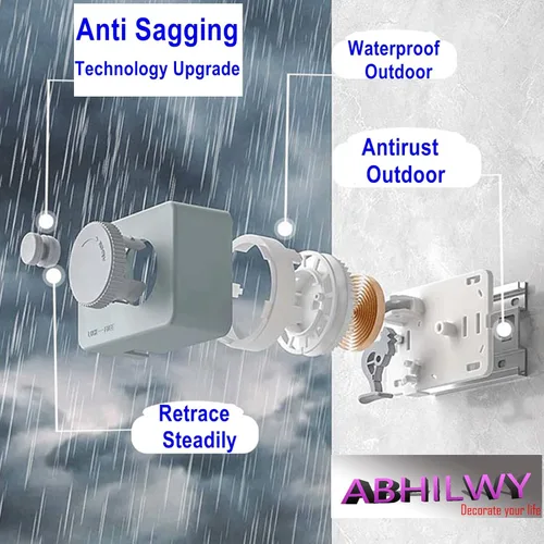 Miniatura 2 de Línea de ropa retráctil que retrae al aire libre interior,Anti Flacidez Impermeable Bloqueo Mejora Gris W-anti Sag-gris