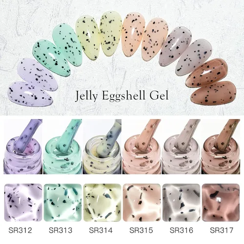 Miniatura 4 de MEET ACROSS Jelly Eggshell - Juego de 6 esmaltes de uñas de gel, color rosa, verde, morado, esmalte de gel agrietado, colección de macarrones