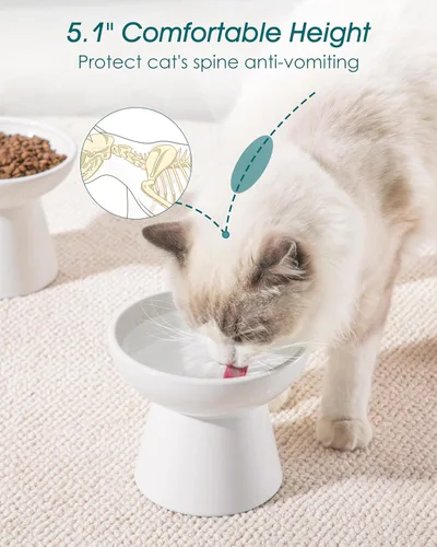 Miniatura 5 de vancasso Paquete de 2 cuencos elevados para gatos, platos elevados de cerámica para alimentos y agua para gatos con 5.1 pulgadas de altura y 6.2