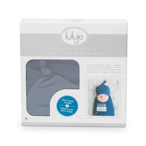 Miniatura 11 de Lulujo Baby Hello World - Juego de gorro y manta para recién nacido, triángulo azul azul ((Triangle Blue)