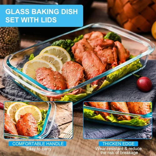 Miniatura 7 de KOMUEE Juego de 8 platos de vidrio para hornear con tapas, bandeja rectangular de vidrio para hornear con tapas, moldes para lasaña, sobras, cocina