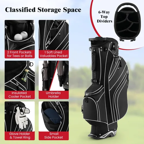 Miniatura 3 de ULTIMATE Bolsa de golf con divisores superiores de 6 vías, bolsa de golf con bolsillos y bolsa refrigeradora, bolsa de golf ligera y portátil