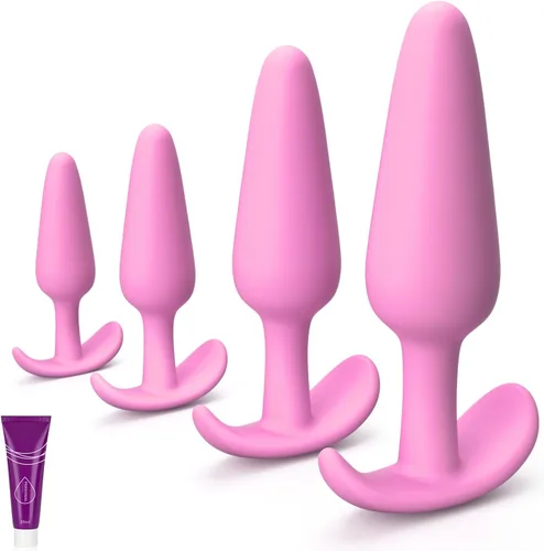 Miniatura 11 de Juego de 4 tapones anales de silicona para principiantes a avanzados, kit de entrenamiento con base acampanada para mujeres, hombres, cómodo de uso