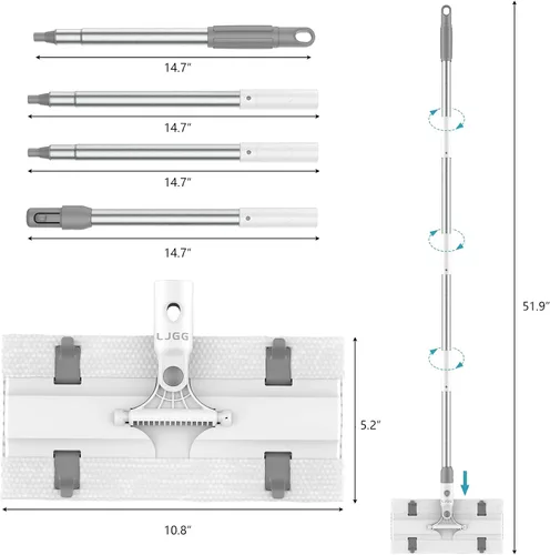 Miniatura 3 de Mopa plana de microfibra reutilizable para limpieza de pisos, base de aluminio de 10.8 pulgadas (10.8 in) con mango de aluminio de 52 pulgadas
