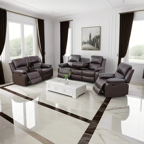 Miniatura 10 de Juego de sala de Estar reclinable de 3 piezas, juego de sofá reclinable Manual para conjunto de muebles de sala de Estar, con consola de Gris oscuro