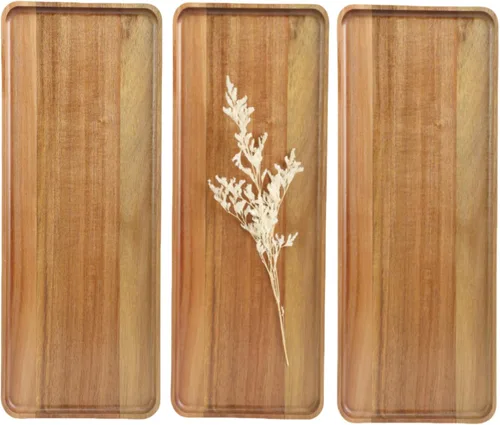 Miniatura 10 de 1 pieza 15.7" x 7" Bandeja grande de madera maciza de acacia sólida rectangular Bandeja de servir de madera natural para bar, café, fiesta