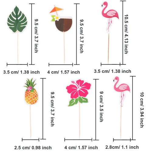Miniatura 3 de Maitys Luau - Decoración para cupcakes, decoración de tartas tropicales, palillos de dientes hawaianos con flamenco y piña, hojas de palma