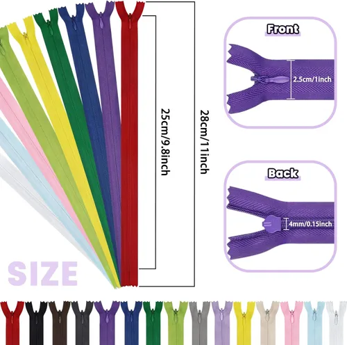 Miniatura 3 de DOITEM - Cremalleras invisibles para costura, 45 unidades de 10 pulgadas, cremalleras invisibles de nailon multicolor para coser y manualidades, 15