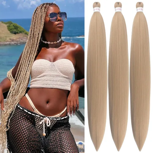 Miniatura 59 de Pelo corto negro trenzado preestirado de 14 pulgadas para trenzas sin nudos, pelo sintético 1B trenzado para trenzas Bob Box
