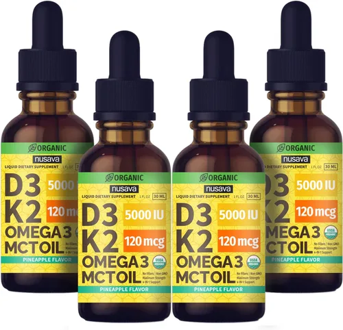 Miniatura 11 de Paquete de 2 gotas orgánicas de vitamina D3 K2 con aceite MCT y Omega 3 - Vitamina líquida D3 5000 UI - Suplemento de vitamina K2 D3 - Gotas