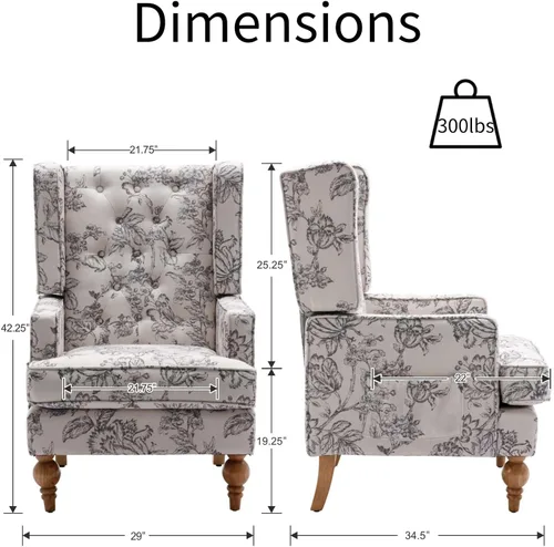 Miniatura 2 de Ya-Home Silla decorativa Mid-Century con brazo tapizado, silla auxiliar de tela de lino con respaldo alto, patas de madera maciza, cómoda silla