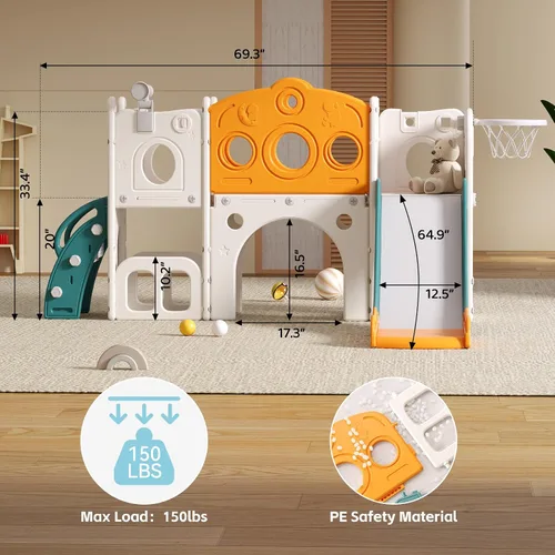 Miniatura 6 de Tobogán 8 en 1 para niños pequeños, juego para interiores y exteriores para niños de 1 a 3 años, tobogán escalador con espacio de almacenamiento