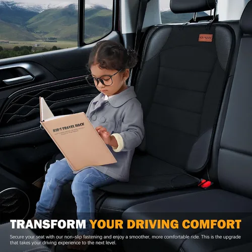 Miniatura 3 de Siivton Protector de asiento de automóvil para asiento infantil para asientos de cuero y tela, 2 bolsillos de malla, respaldo antideslizante, Negro