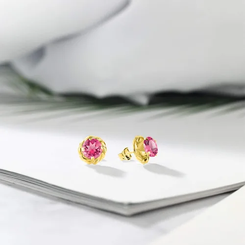 Miniatura 153 de Gem Stone King Aretes de plata de ley 925 de 0.236 in con piedra natal redonda para mujer