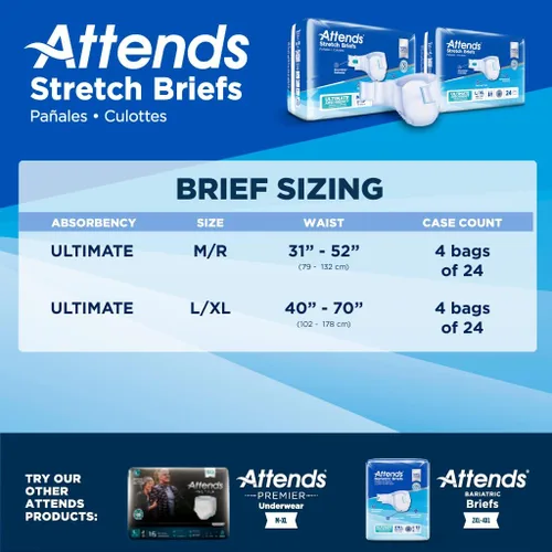 Miniatura 5 de Attends - Pañales desechables para incontinencia de adultos con diseño Stretch, talla Mediana/Regular, para cinturas de 31-52 pulgadas con cierre