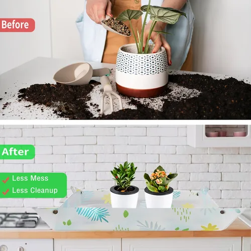 Miniatura 2 de Herda Tapete de tierra de trasplante/maceta de 32.4 pulgadas para plantas de interior, bandeja para macetas más gruesa para plantas de casa