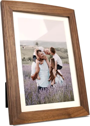 Marcos de fotos de madera natural maciza con paspartú para pared, marco de fotos rústico de mesa, pantalla vertical u horizontal para pared, diseño
