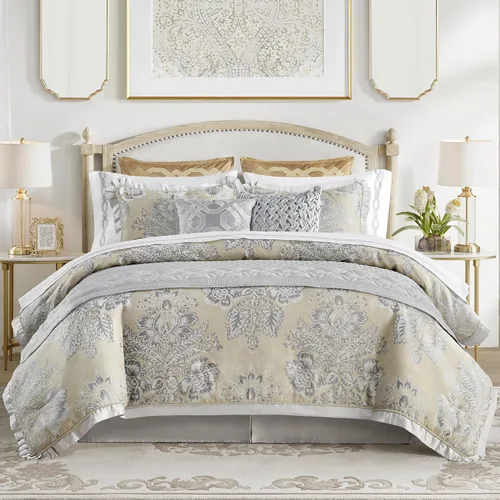 CROSCILL Juego de edredón King, medallón floral jacquard de chenilla de lujo, edredón de sarga de microfibra para una cama tamaño King, edredón de