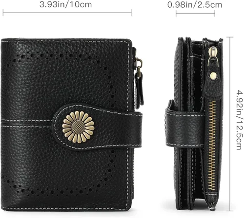 Miniatura 175 de SENDEFN - Billetera pequeña de piel auténtica para mujer, diseño plegable con ventana para tarjeta de identificación