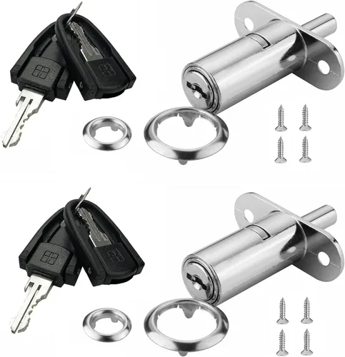 XIEHE Empujador de aleación de zinc, cerradura de puerta deslizante para gabinete, diámetro de cilindro de 3/4 pulgadas, 0.748 in, igual con 2