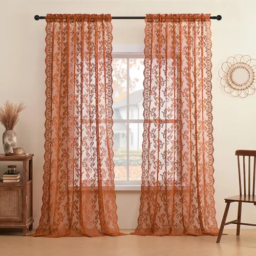 Miniatura 36 de Cortinas de encaje transparentes FOLKSIDE de 72 pulgadas de largo, juego de 2 cortinas florales victorianas de paisley para sala de estar, recámara