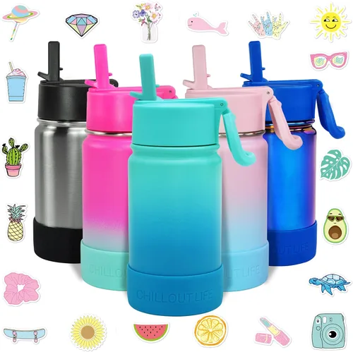 Miniatura 27 de CHILLOUT LIFE - Botella de agua aislada de 17 onzas con tapa con pajilla para niños, a prueba de fugas y bonitas calcomanías impermeables, termo