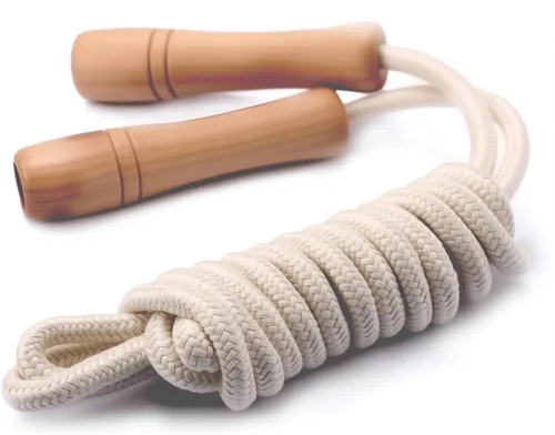 Miniatura 9 de Cuerda de saltar para niños – Mango de madera – Cuerda de saltar ajustable de algodón trenzado para niños pequeños fitness entrenamiento ejercicio
