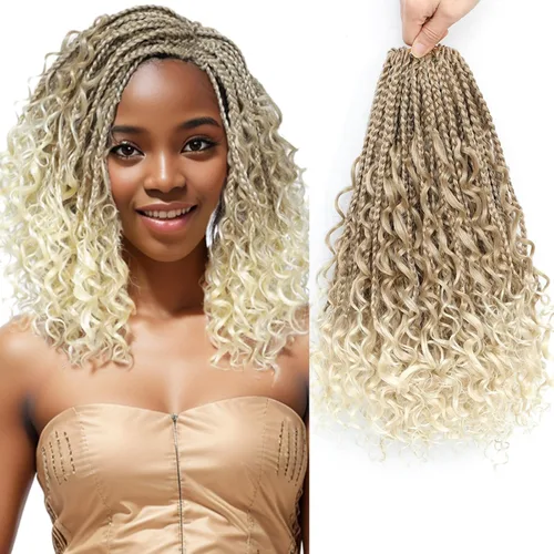 Miniatura 30 de Flagship 9 Paquetes Goddess Box Braids Cabello de Ganchillo para Mujeres Negras - 10 Pulgadas Pre-enrollado con Puntas Rizadas, Estilo Bohemio