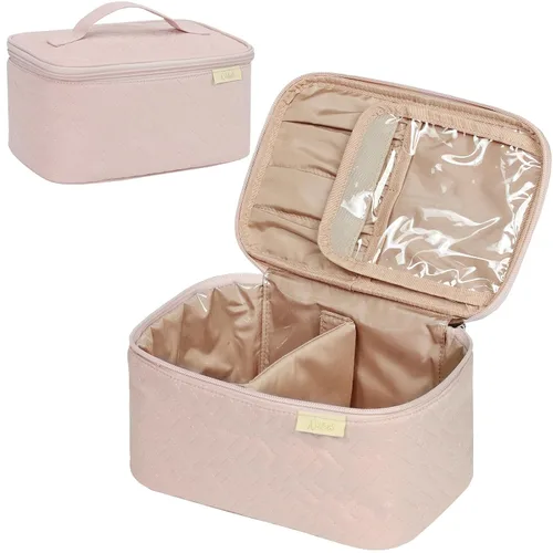 Miniatura 10 de NISHEL Bolsa de Maquillaje de Viaje Grande de Doble Capa para Mujeres, Estuche Cosmético, Organizador para Accesorios de Tamaño de Viaje, Botellas