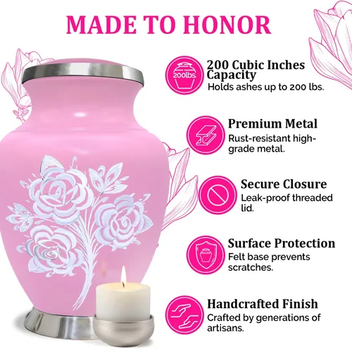 Miniatura 3 de Urna de Cremación de Rosa para Cenizas para Mujeres y Hombres - Urnas de Rosa Artesanales para Cenizas Humanas Adultas Femeninas y Masculinas