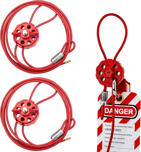 Miniatura 13 de Cerraduras de cable de bloqueo con 2 llaves Cable de acero de PVC ajustable de 0.16 x 31.5 pulgadas compatible con OSHA para válvulas, paneles