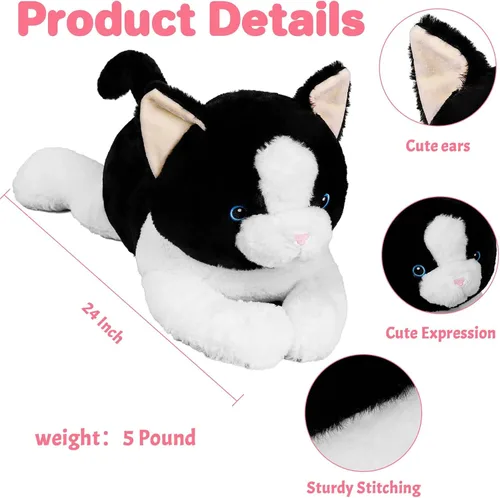 Miniatura 3 de Wepop Animales de Peluche con Peso de 5 Libras, Peluche de Gato Grande de 24 Pulgadas con Peso, Almohadas de Peluche para Abrazos, Regalos