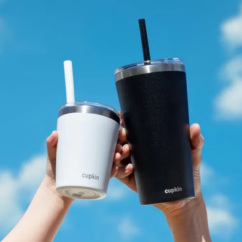 Miniatura 6 de CUPKIN - Taza apilable de acero inoxidable para niños, taza de batido, tazas aisladas con recubrimiento en polvo, tapa libre de BPA y pajilla de Rosa