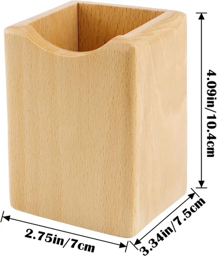 Miniatura 4 de Caja de bolígrafos de madera natural, organizador de papelería de escritorio, soporte creativo y simple de madera maciza para suministros de oficina