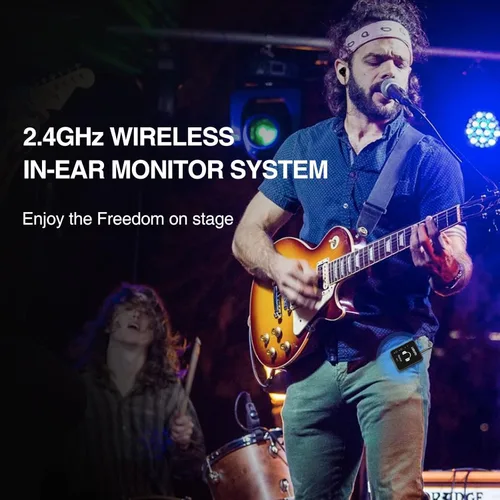 Miniatura 8 de LEKATO MS-1 Sistema de monitor inalámbrico en el oído, monitoreo intrauditivo estéreo de 2.4 GHz con transmisor receptor de clip, uno a muchos, Negro