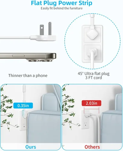 Miniatura 8 de Extensor de tomacorriente eléctrico plano, Blanco