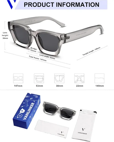 Miniatura 11 de VANLINKER Gafas de sol cuadradas gruesas para hombres y mujeres, retro, rectangulares, con protección UV400, VL9731