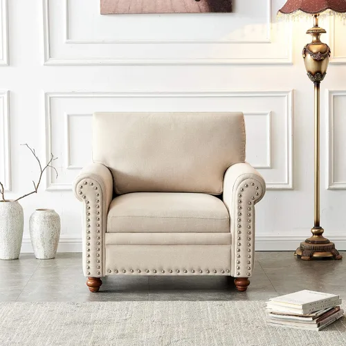 Miniatura 7 de Lestar Sofá de tela de 3 plazas, sofás tapizados modernos de 3 plazas con clavos y reposabrazos (beige)