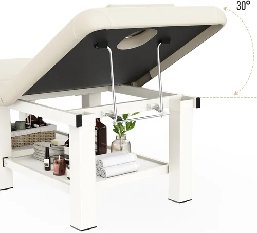 Miniatura 6 de Mesa de masaje estacionaria plegable con respaldo y espacio de almacenamiento, 6 patas cuadradas con marco de metal de piel sintética, 30.5 pulgadas
