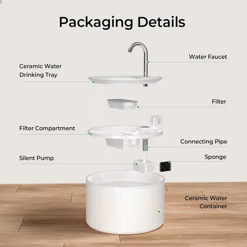 Miniatura 8 de Voluas Fuente de agua de cerámica para gatos: fuentes para gatos de 2.2L/74 oz para beber, dispensador automático de agua para mascotas con bomba