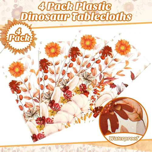 Miniatura 3 de Newwiee 4 manteles de plástico de otoño, manteles de plástico de Acción de Gracias, diseño de calabaza silvestre, mantel rectangular de otoño