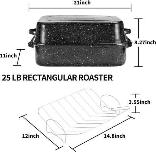 Miniatura 5 de JY COOKMENT Bandeja para Asar con Tapa y Rejilla, Rectangular de 21", Olla Asadora para Pavo de 25 lb, Bandeja Grande para Horno, Rejilla en V