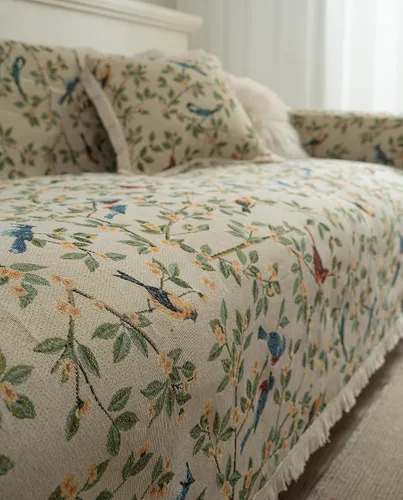 Miniatura 4 de vctops Fundas de sofá jacquard vintage para sofá seccional patrón de pájaros funda de sofá con flecos para perros fundas de sofá de dos plazas funda