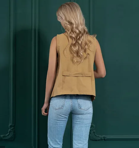 Miniatura 2 de Bnigung Chaleco de lino sin mangas para mujer, casual, holgado, cuello en V, chaqueta de chaleco