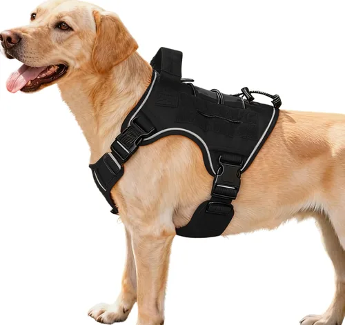 Miniatura 80 de Arnés táctico para perros grandes, chaleco reflectante ajustable sin tirones con sistema Molle, control de grado militar K9 para entrenamiento